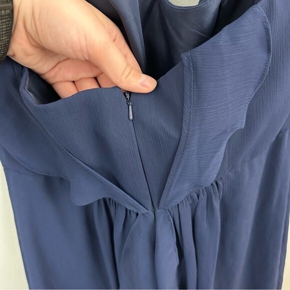 David’s Bridal Navy Long Crinkle Chiffon Bridesmaid Dress NWT Size 6 - Picture 7 of 16
